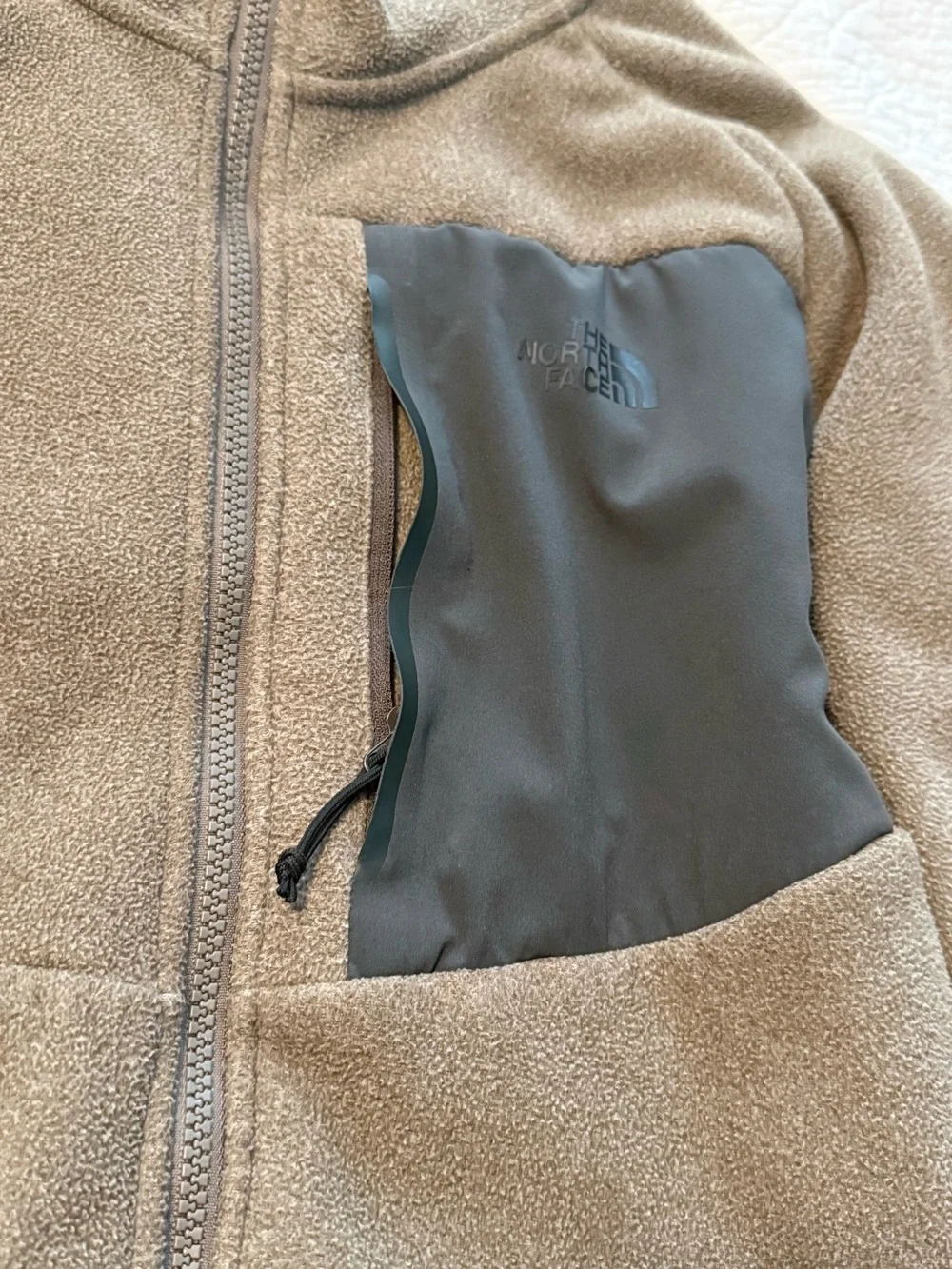 The North Face Men's Brown Fleece Jacket with Black Chest Pocket